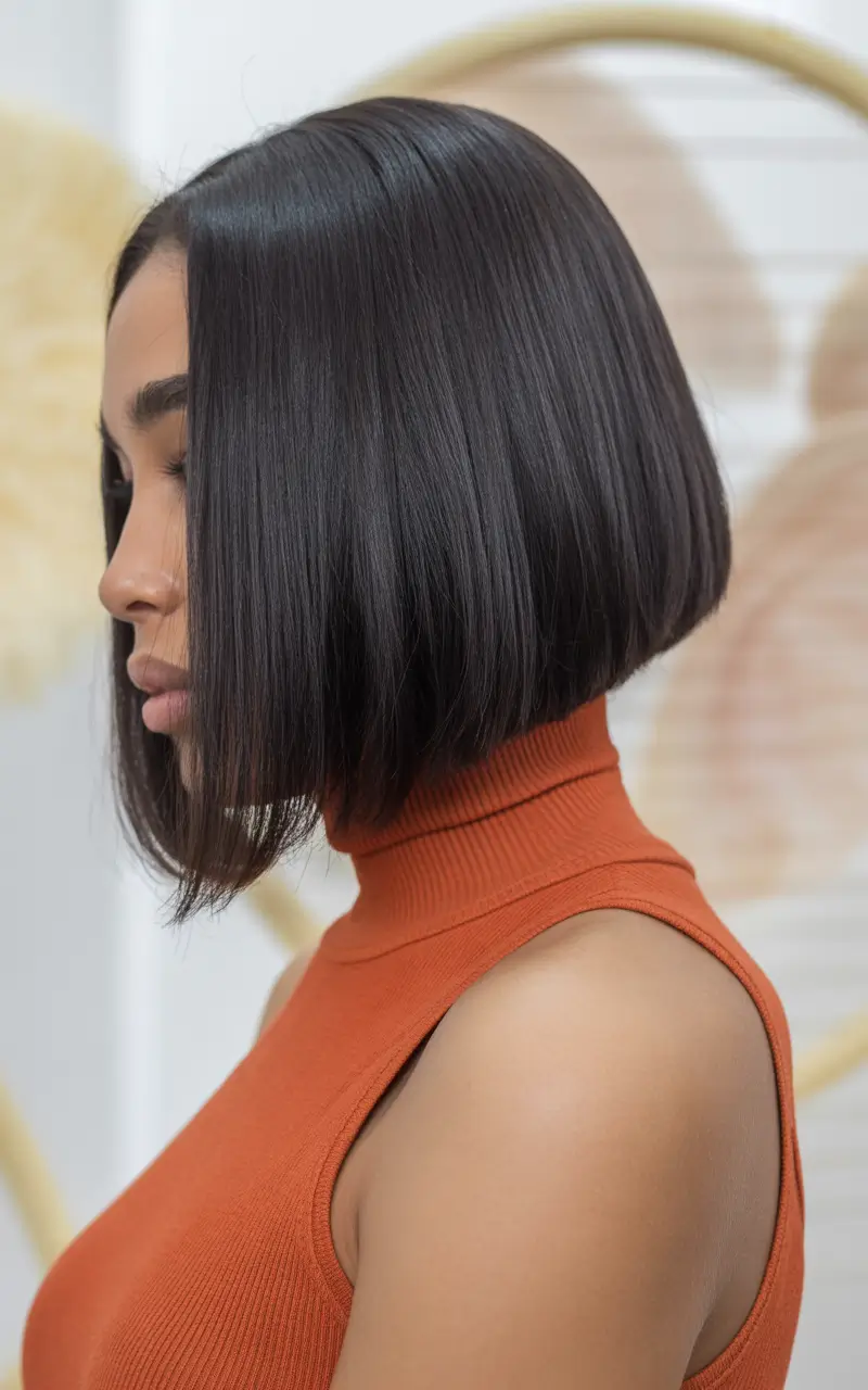 cores de cabelo de inverno para mulheres negras curtas Sharp Jet Black Bob