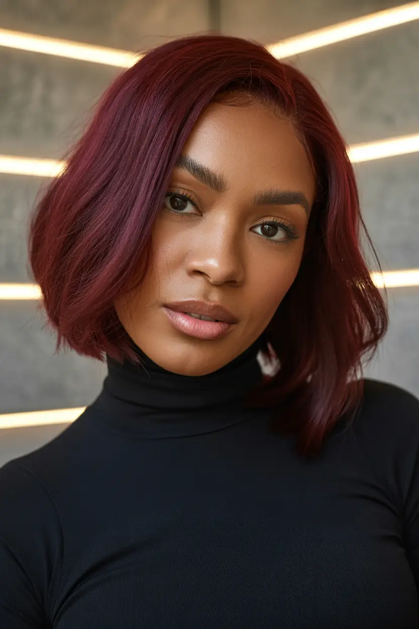 cores de cabelo outono/inverno para mulheres negras Burgundy Lob