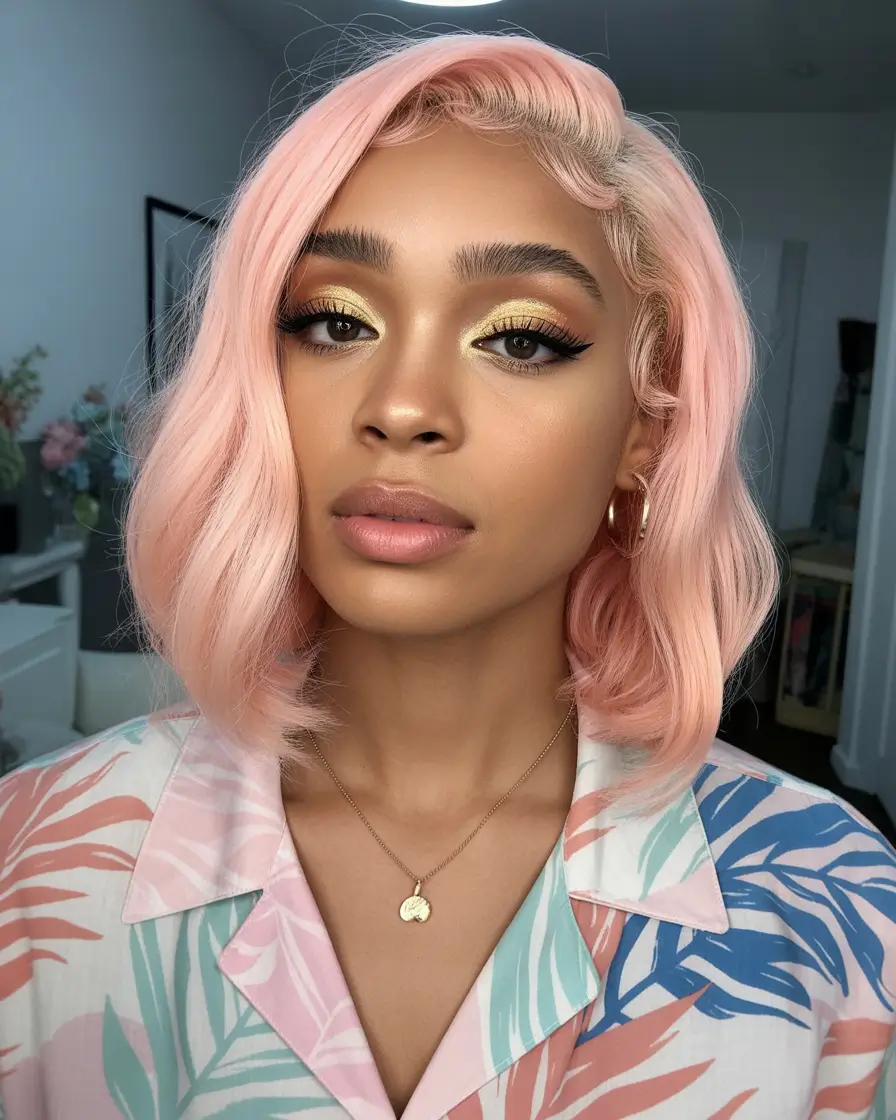 cores de cabelo de inverno para mulheres negras Pastel Pink Waves