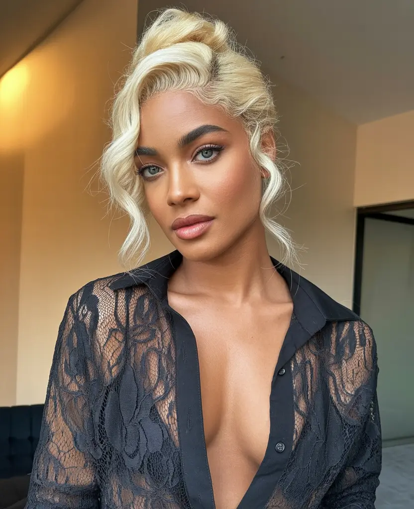 cores de cabelo outono / inverno para mulheres negras Hollywood Blonde Updo