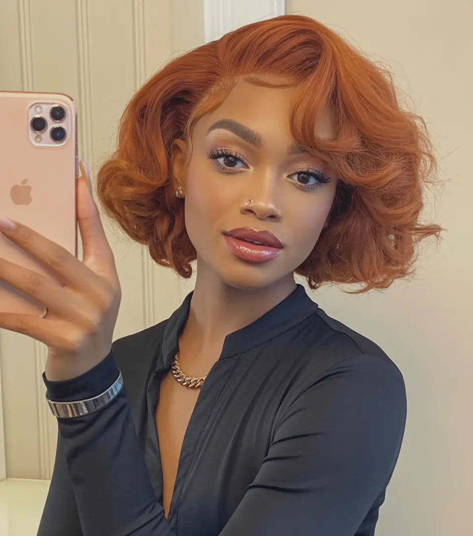 cores de cabelo de inverno para mulheres negras de pele escura Ondas de cobre ardente