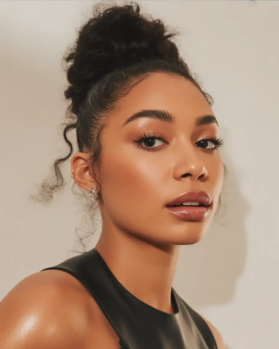 cores de cabelo de inverno para mulheres negras com coque alto texturizado natural