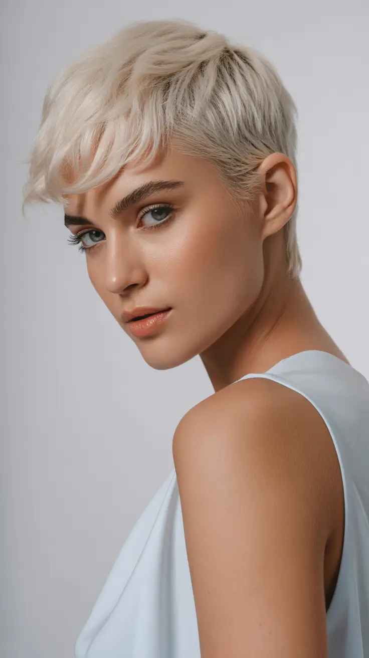 Destaques de cor de cabelo inverno 2025-2026 Icy Platinum Pixie