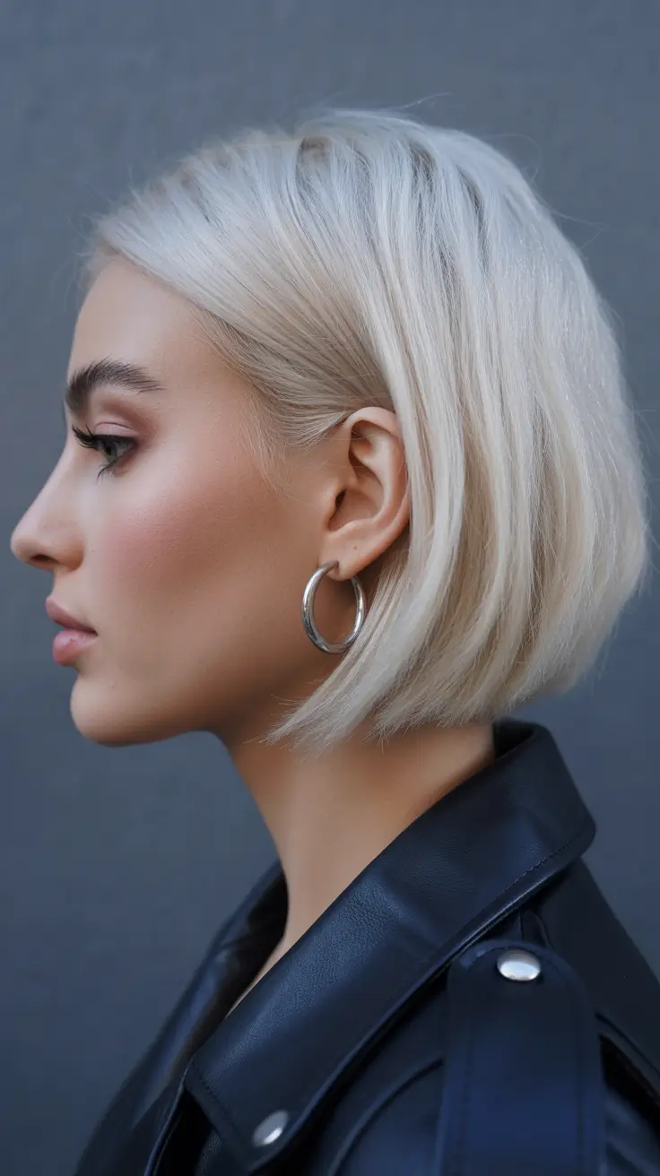 Destaques de cor de cabelo inverno 2025-2026 Snowy Platinum Bob