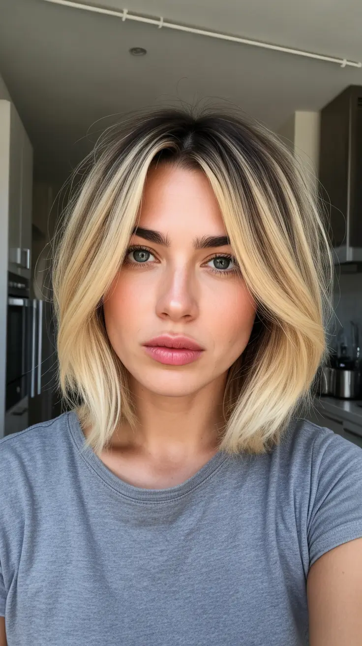 Destaques de cor de cabelo inverno 2025-2026 Chunky Blonde Contrast Bob