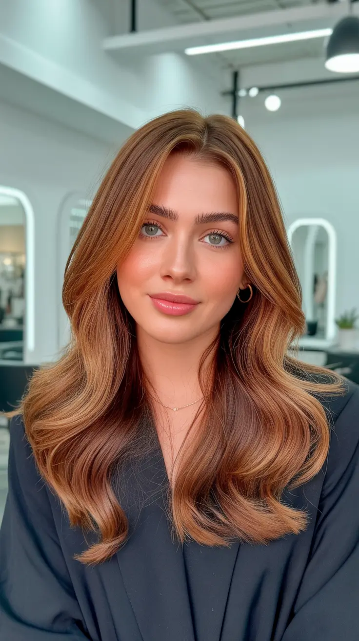 idéias-de-cor de cabelo-para-morenas-para-inverno-vermelho-escuro-auburn-destaques-Golden-Auburn-Layers