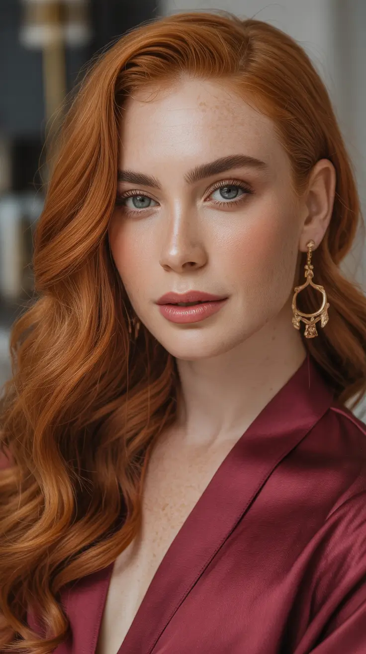 cor de cabelo ruivo-inverno-ondas-polidas em castanho-dourado