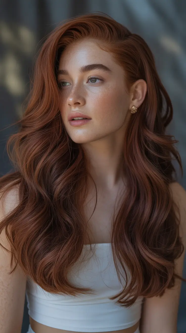 idéias-de-cor de cabelo para morenas para o inverno vermelho-escuro-auburn-destaques-Dimensional-auburn-com-volume-luxuoso