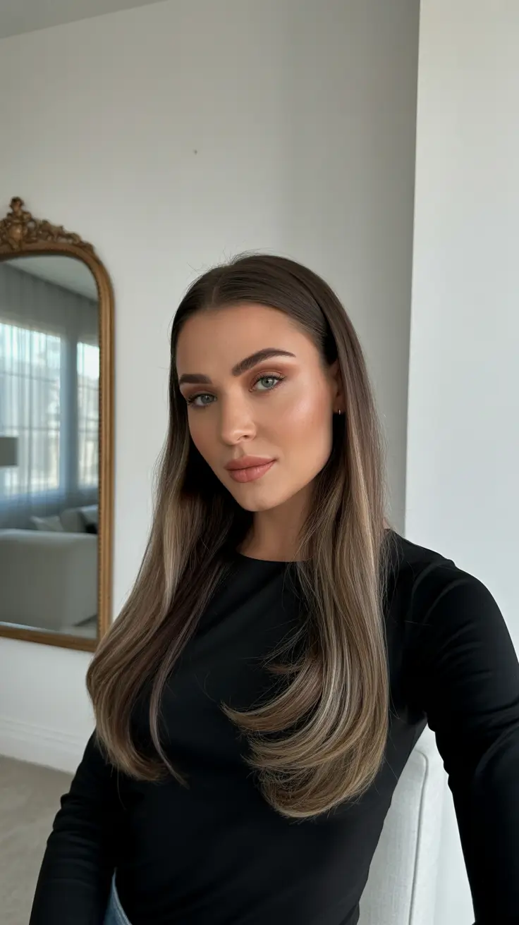 Tendências de cores de cabelo inverno 2025-2026 Castanho acinzentado comprimento elegante