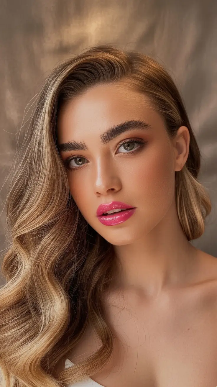 Tendências de cores de cabelo inverno 2025-2026 Golden Bronde Glamour Waves