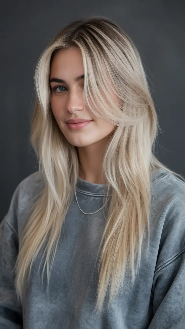 Tendências de cores de cabelo inverno 2025-2026 Franja loira em camadas suaves