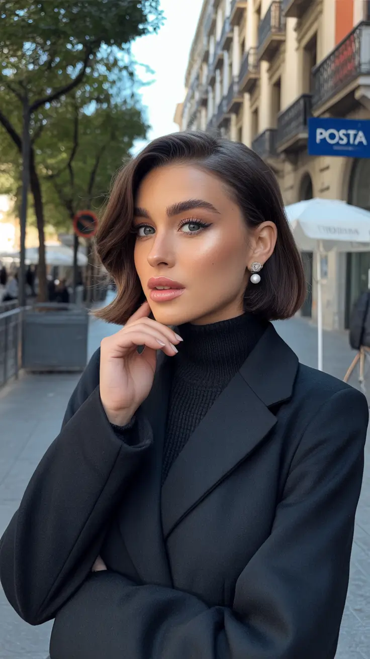 Tendências de cores de cabelo inverno 2025-2026 Polido Espresso Bob