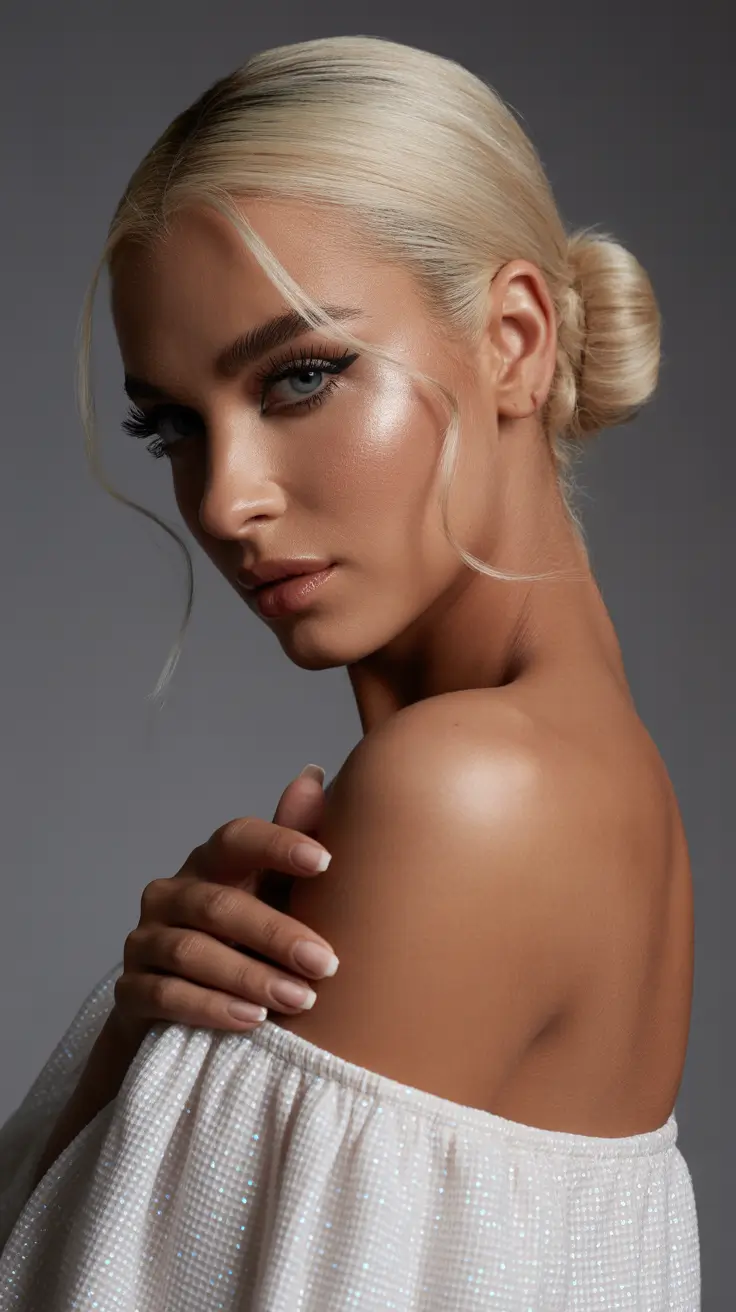 Tendências de cores de cabelo inverno 2025-2026 Platinum Sleek Bun