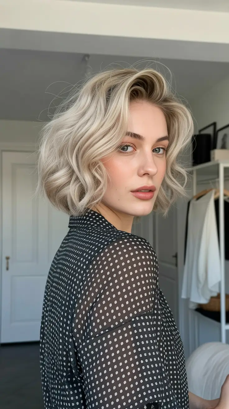 cores de cabelo suaves de inverno Frosted Platinum Bob com cachos suaves