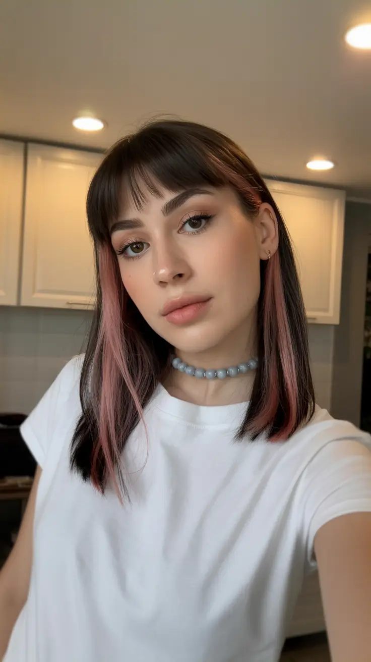 paleta de cores suaves de inverno, cabelos grisalhos Base escura com detalhes em tom rosa