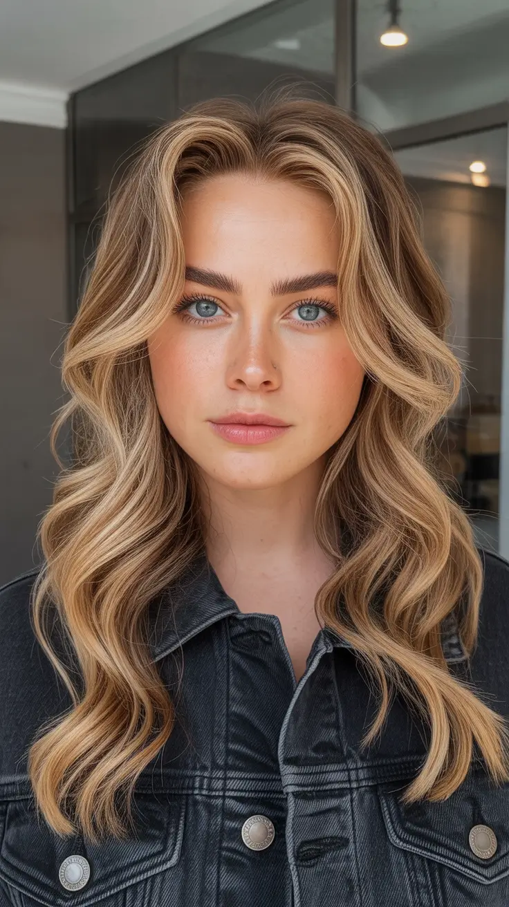 cabelo de paleta de cores suaves de inverno Golden Beige Waves With Dimension