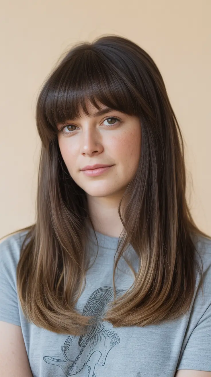 paleta de cores suaves de inverno cabelo morena escura com franja romba