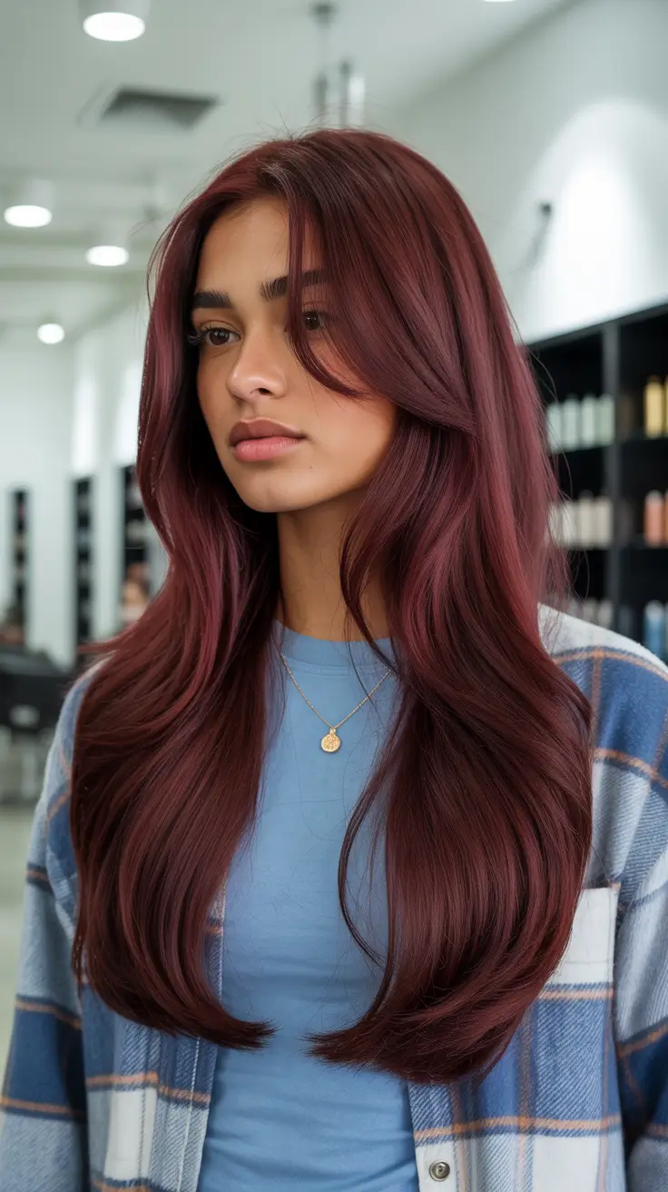 Tom de pele escuro de inverno, cor de cabelo Veludo Borgonha Comprimentos