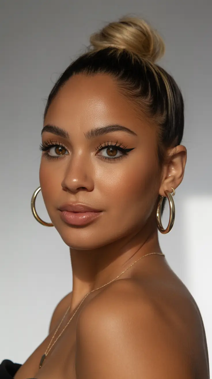 cor de cabelo de inverno em pele escura Coque com ponta de caramelo