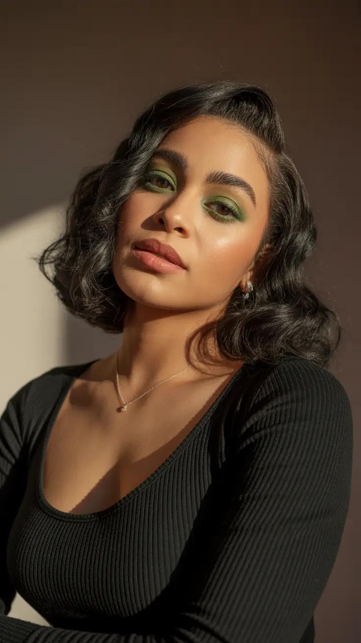 cores de cabelo de inverno para pele escura Glossy Midnight Bob