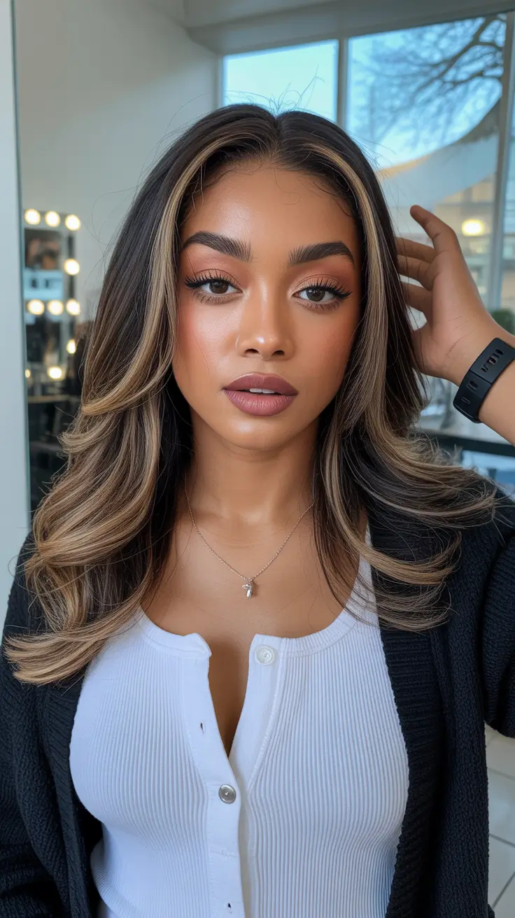 cor de cabelo para tom de pele escuro de inverno Destaques loiros em moldura de rosto