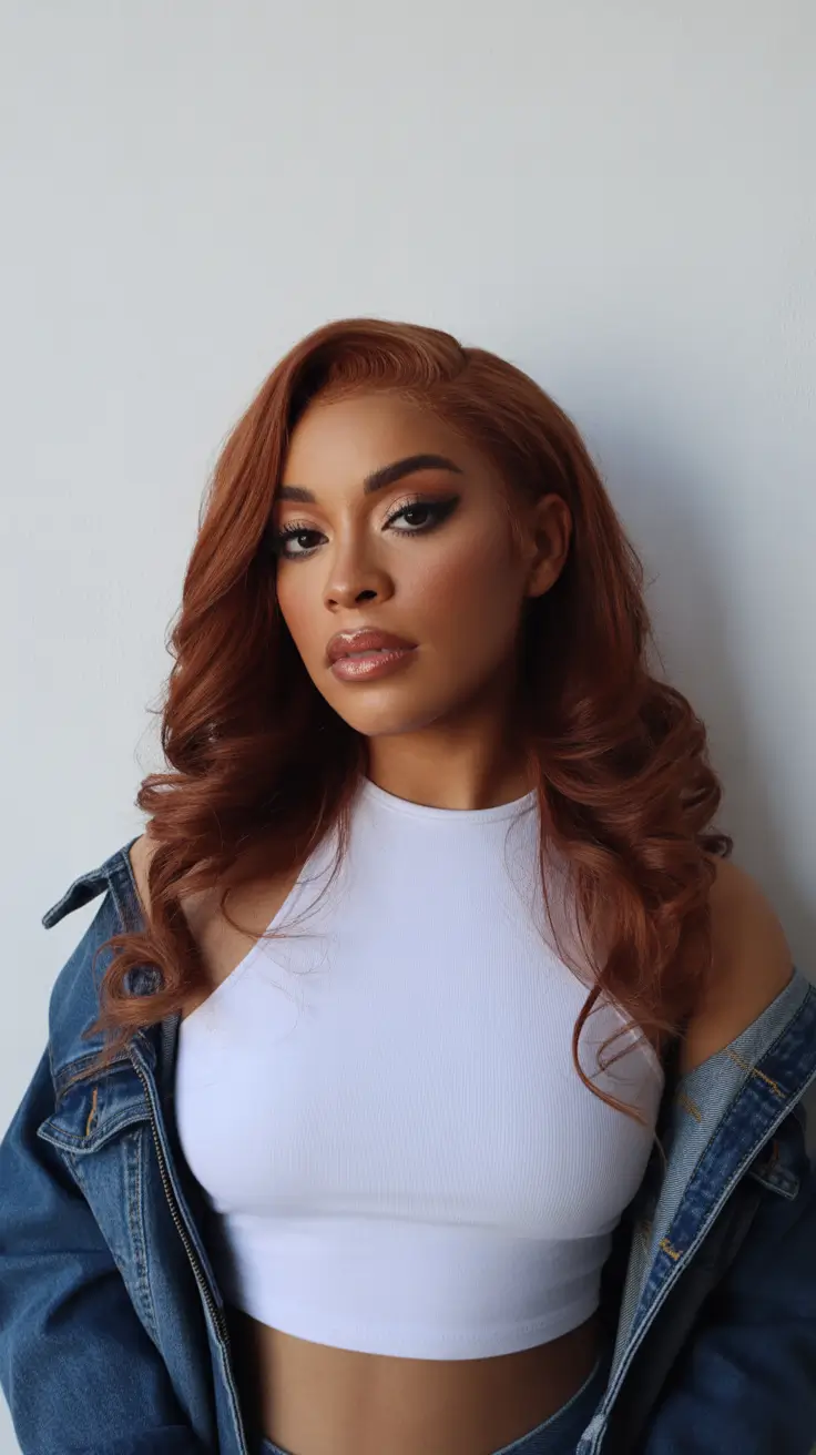 cor de cabelo de inverno em pele escura Camadas de cobre quentes