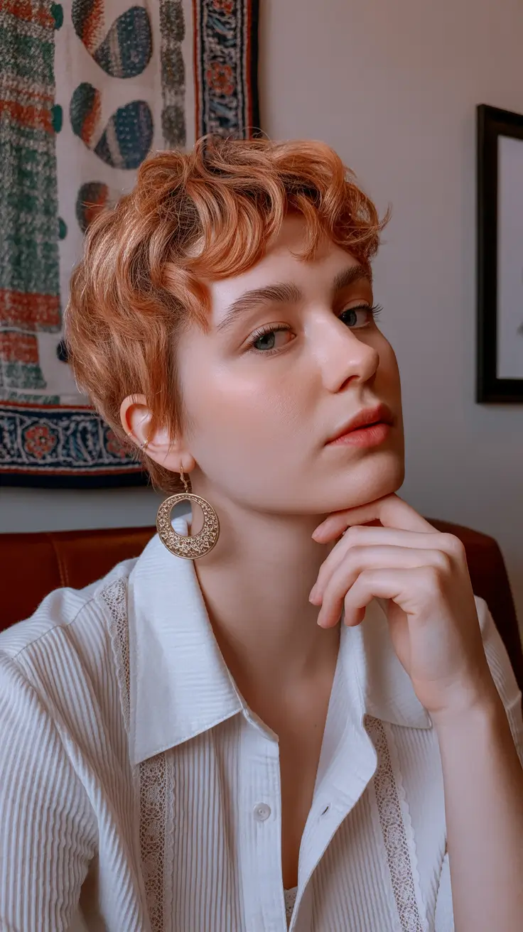 corte de cabelo pixie de inverno aespa Honey Apricot Curly Pixie