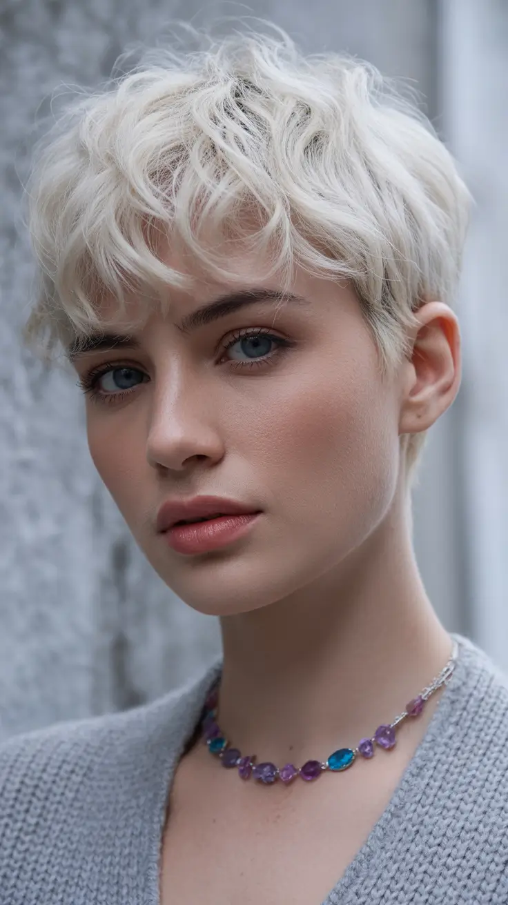 corte de cabelo pixie de inverno para o inverno Snowy Platinum Pixie Wave