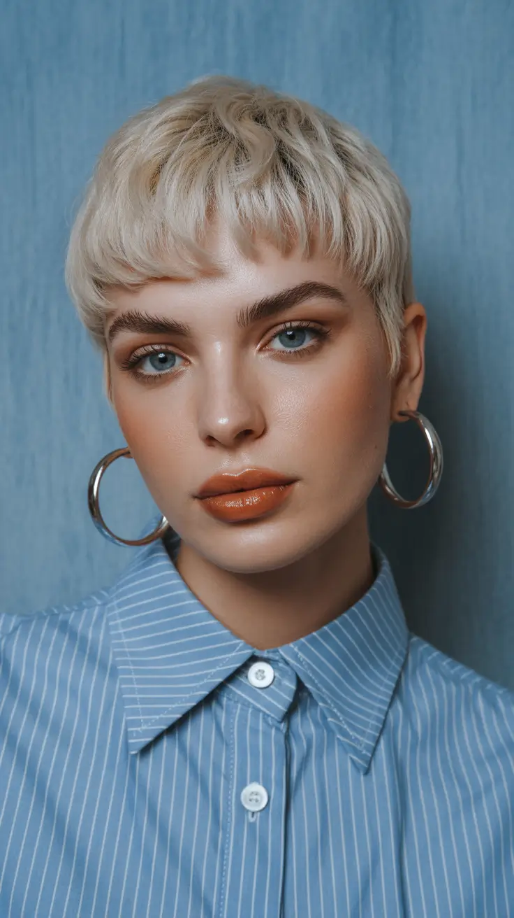 roupa de corte de cabelo pixie inverno Champagne Blonde Crop