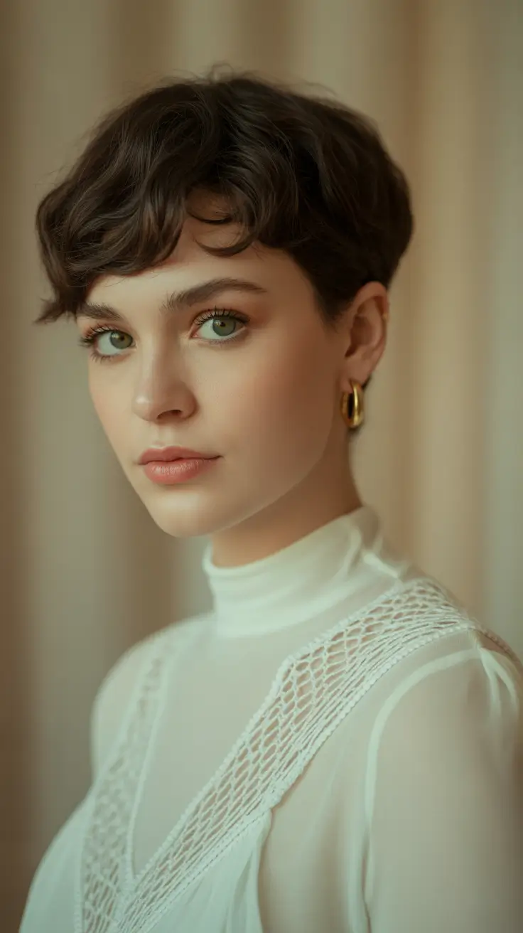 corte de cabelo pixie para o inverno Chestnut Classic Pixie Grace