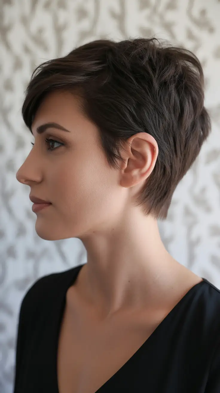 Corte de cabelo pixie bob inverno Minimalista penteado lateralmente Pixie Bob