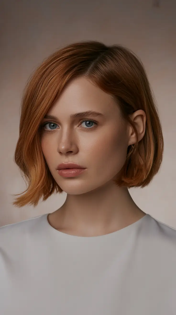 cortes de cabelo curtos de inverno 2025 - 2026 Rusty Copper Bob