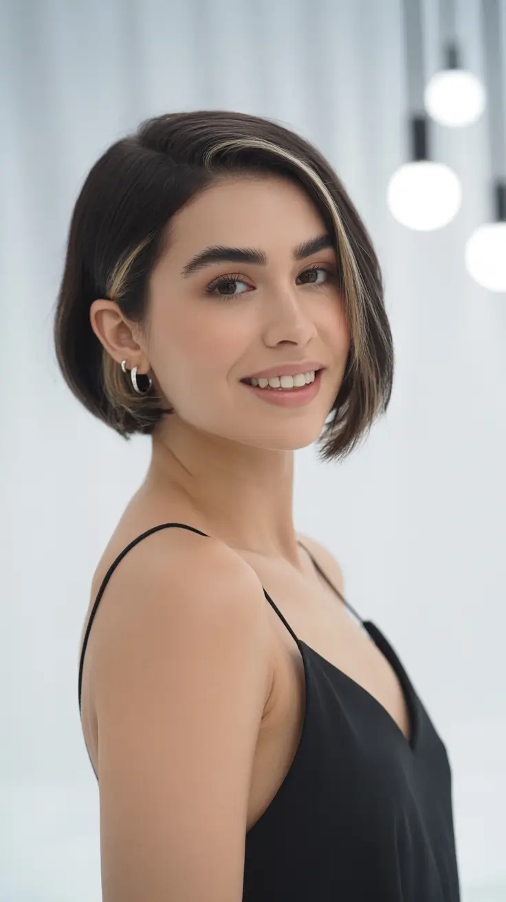 cortes de cabelo curtos de inverno 2025 - 2026 Glossed Straight Bob com destaque em destaque