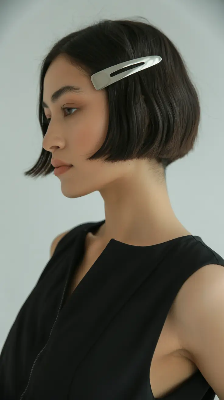 cortes de cabelo curtos de inverno 2025 - 2026 Architectural Bob com clipe metálico