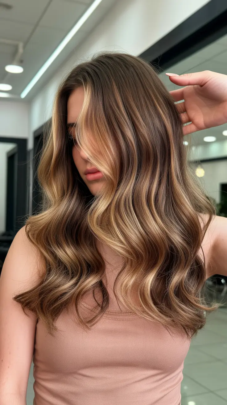 ideias de cores de cabelo para morena balayage outono inverno Balayage marrom suave com reflexos dourados