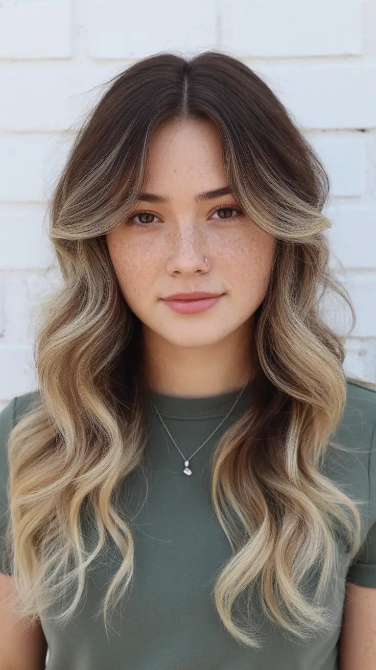 cor de cabelo de inverno balayage loiro Balayage Waves com contorno loiro suave