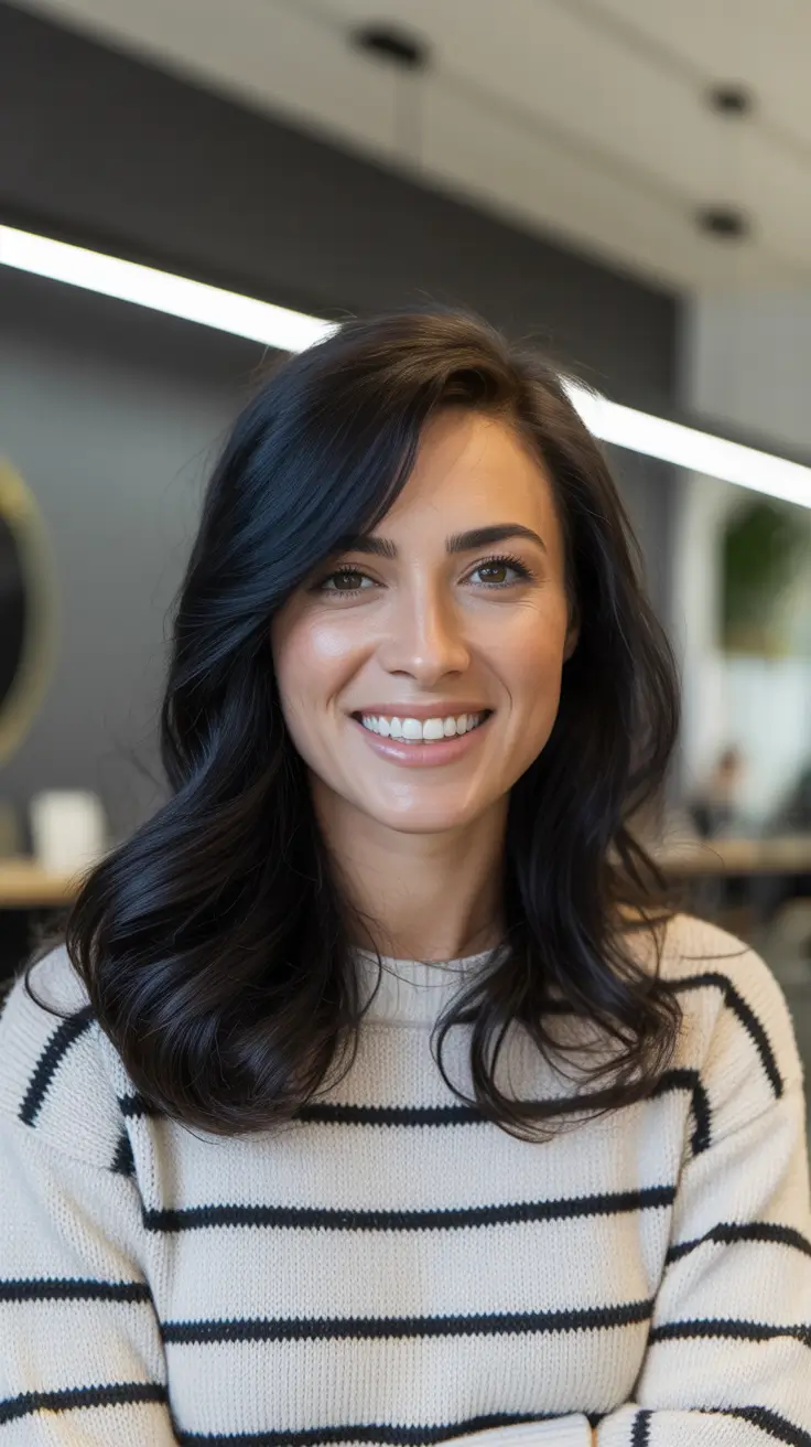 cores de cabelo escuro de inverno preto brilhante ondas