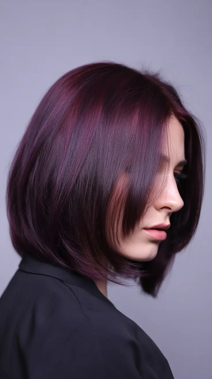 cores de cabelo escuro de inverno 2025 bob roxo