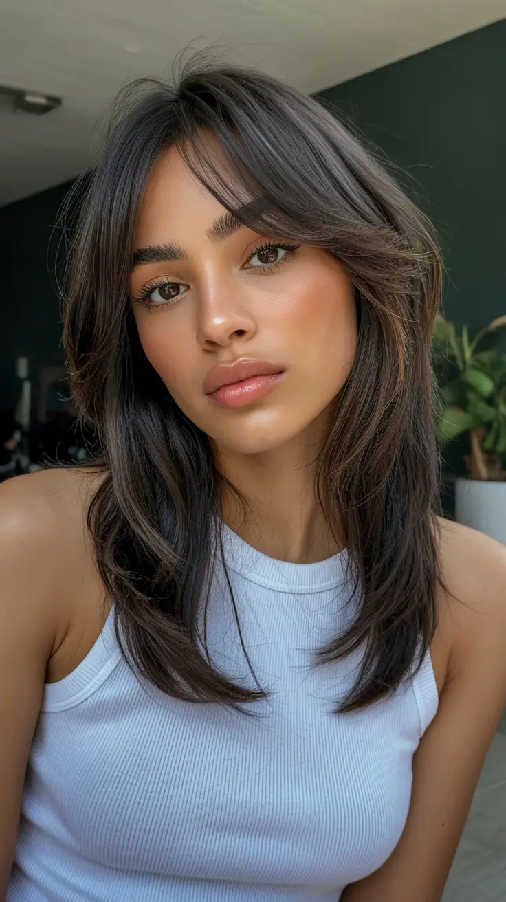 cor de cabelo escuro de inverno balayage em camadas