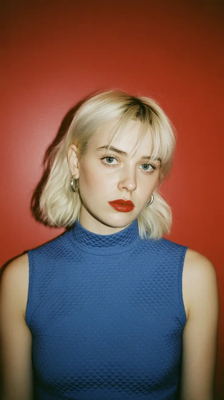 cortes de cabelo curtos bob de inverno e cores Platinum Crop com Baby Bangs