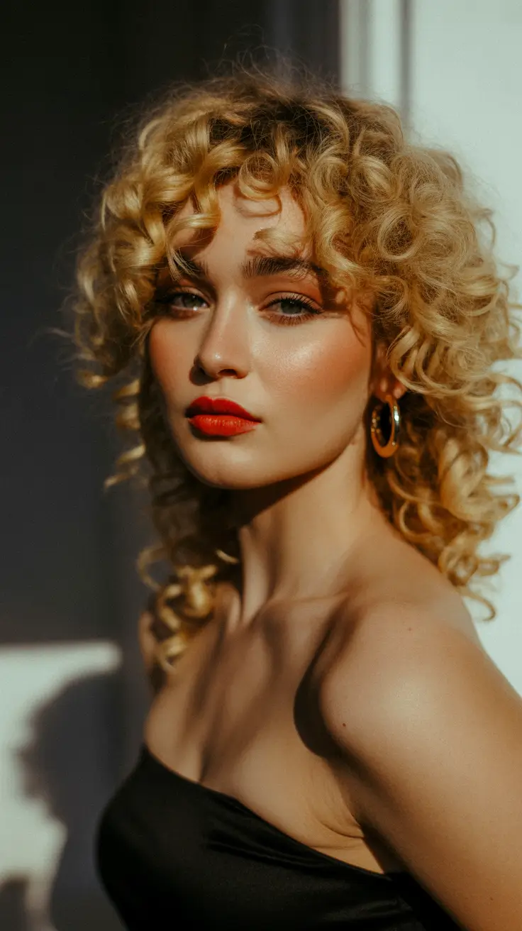 cortes de cabelo e cores de inverno Golden Spiral Curls