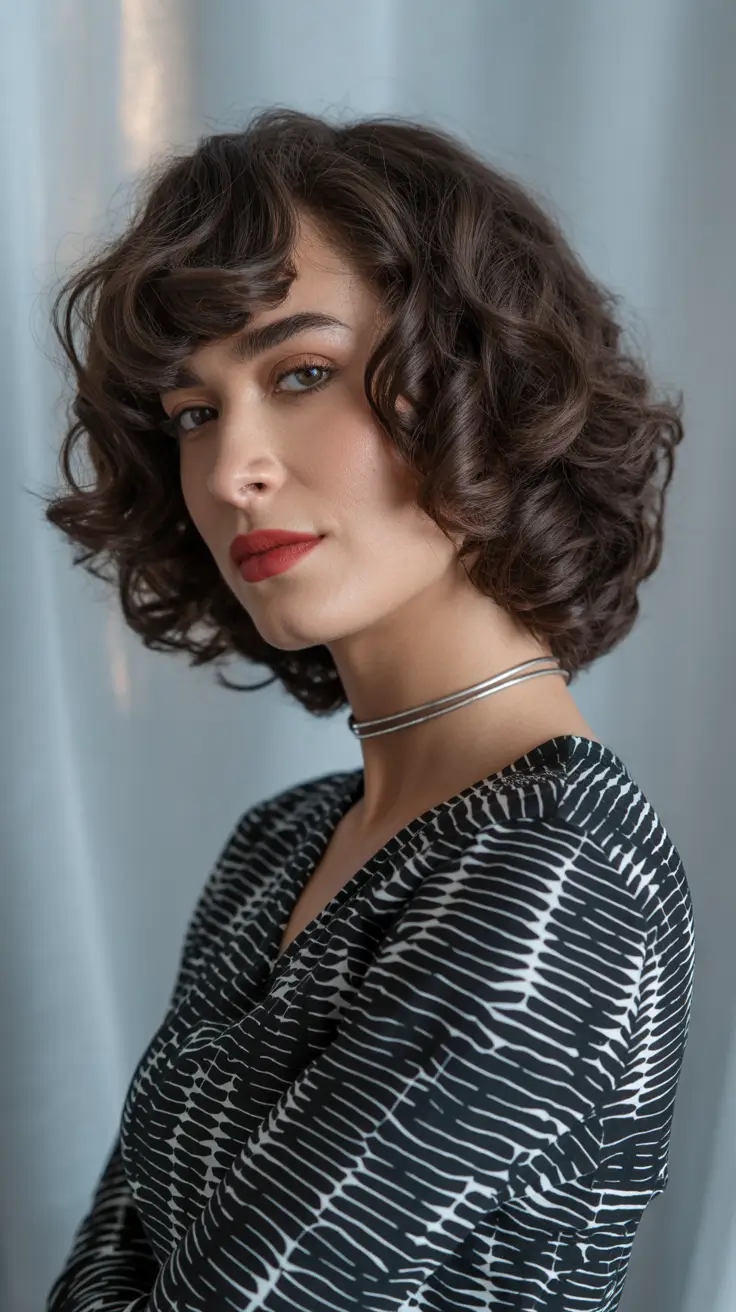 corte de cabelo curto bob de inverno e cor Dark Chocolate Curls