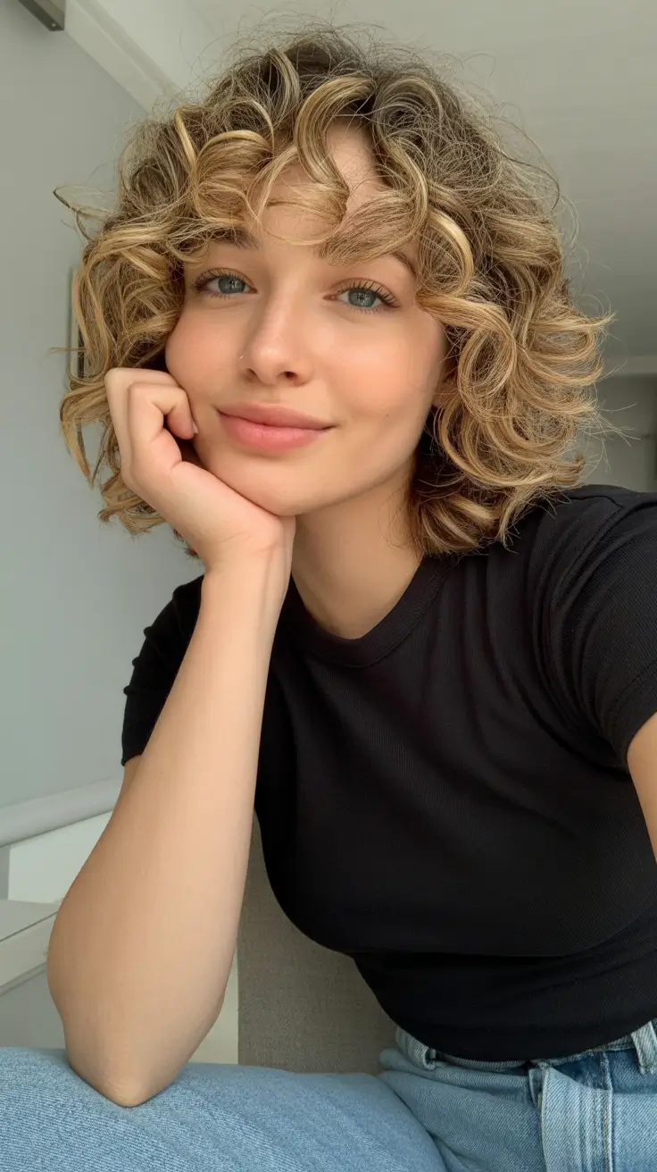 cortes de cabelo e cores de inverno Honey Blonde Coils