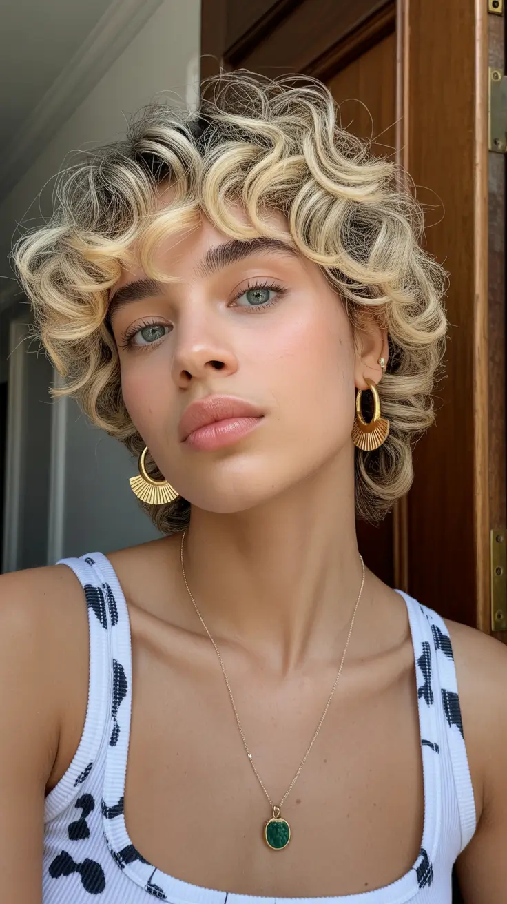 cor de cabelo de inverno cortes de cabelo curtos bob Buttercream Curls com reflexos dourados