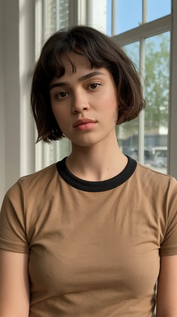 cortes de cabelo e cores de inverno Soft French Bob com franja