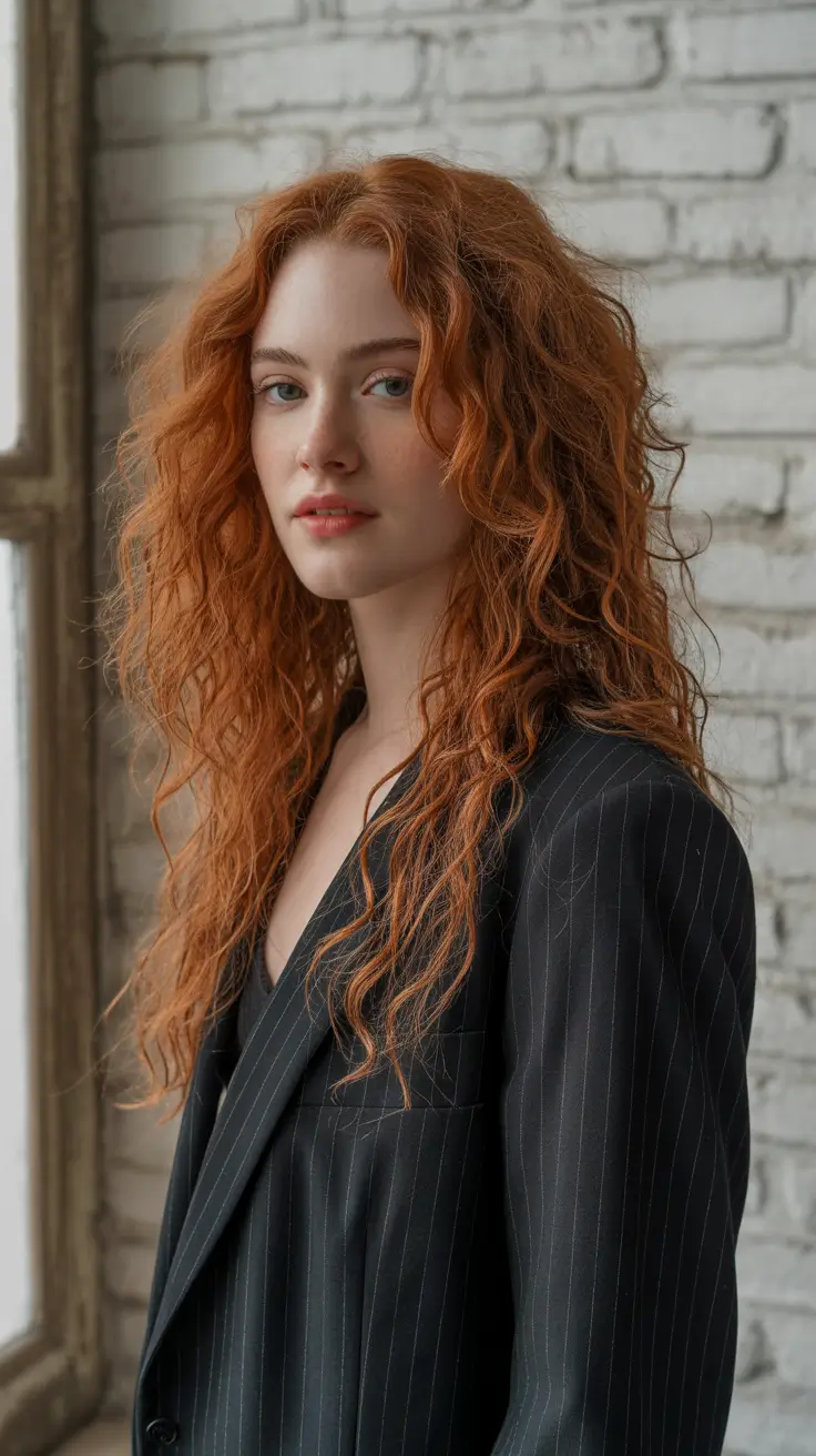 corte de cabelo de comprimento médio cor de inverno Fiery Copper Waves