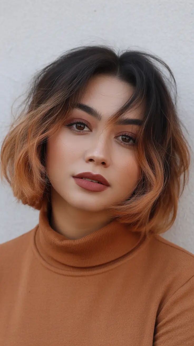 cor de cabelo de inverno cortes de cabelo curtos bob marrom tons de cobre e curto bob mágico