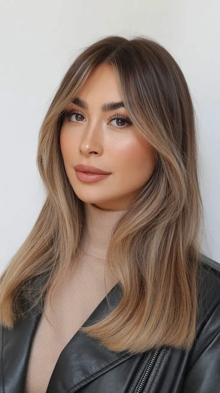 Idéias de cores de cabelo Balayage 2026 Balayage bege neutro com parte intermediária