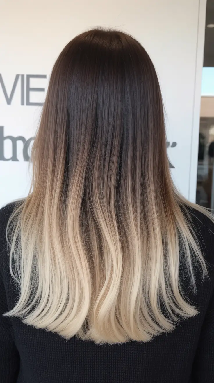 Idéias para cores de cabelo Balayage 2026 Raízes escuras e pontas platinadas