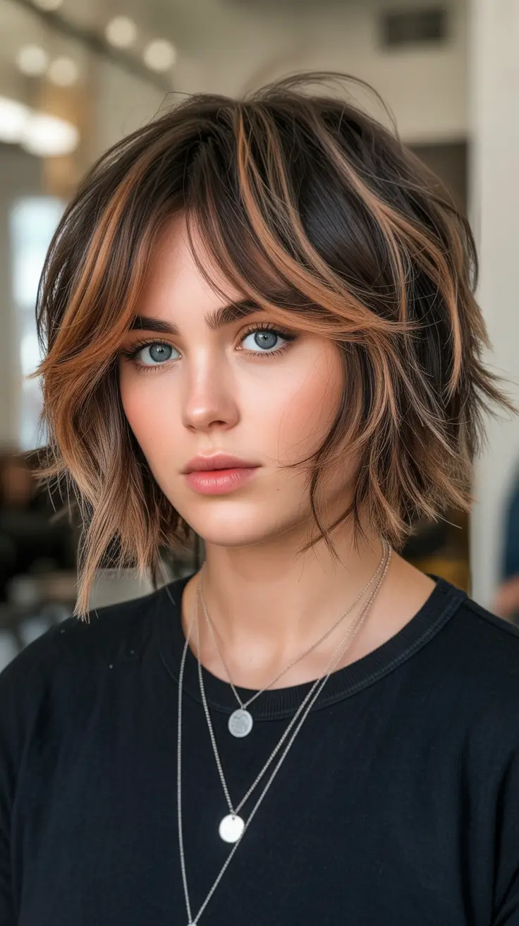 Idéias para cores de cabelo Balayage 2026 Bob Curto Texturizado com Caramelo Mel Loiro Balayage